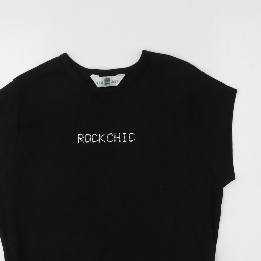 New Look Womens Black 100% Cotton Basic T-Shirt Size 16 Round Neck - Rock Chic