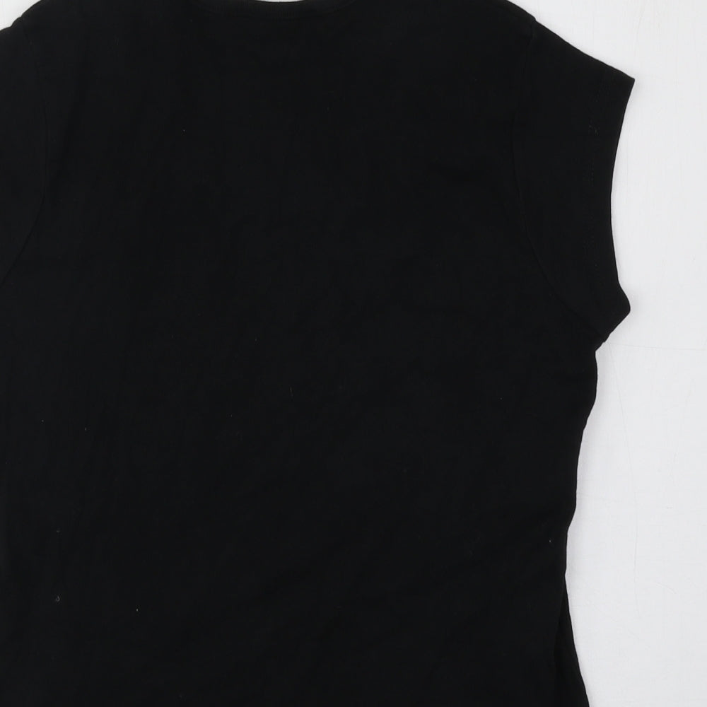 New Look Womens Black 100% Cotton Basic T-Shirt Size 16 Round Neck - Rock Chic