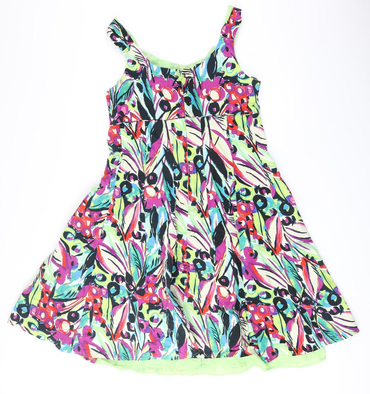 Soon Womens Multicoloured Floral Cotton Fit & Flare Size 16 Round Neck Zip