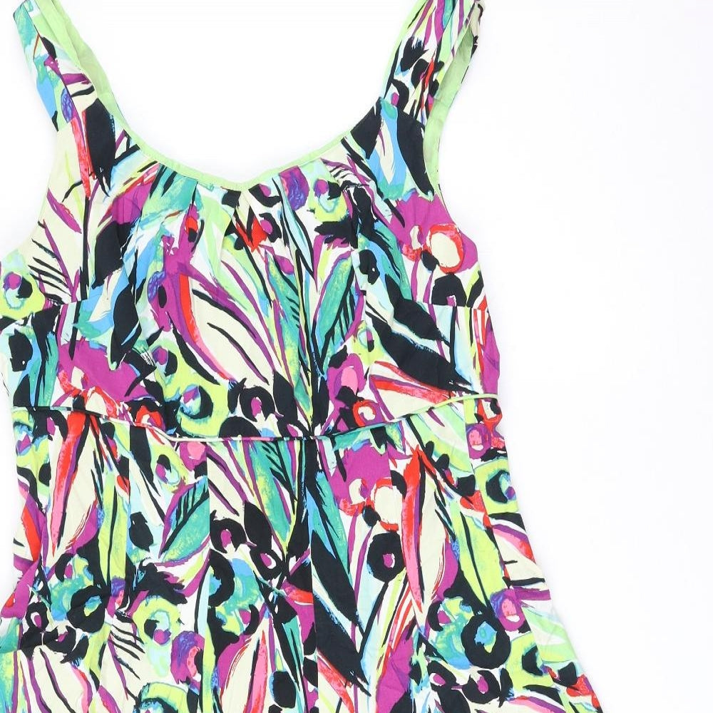 Soon Womens Multicoloured Floral Cotton Fit & Flare Size 16 Round Neck Zip