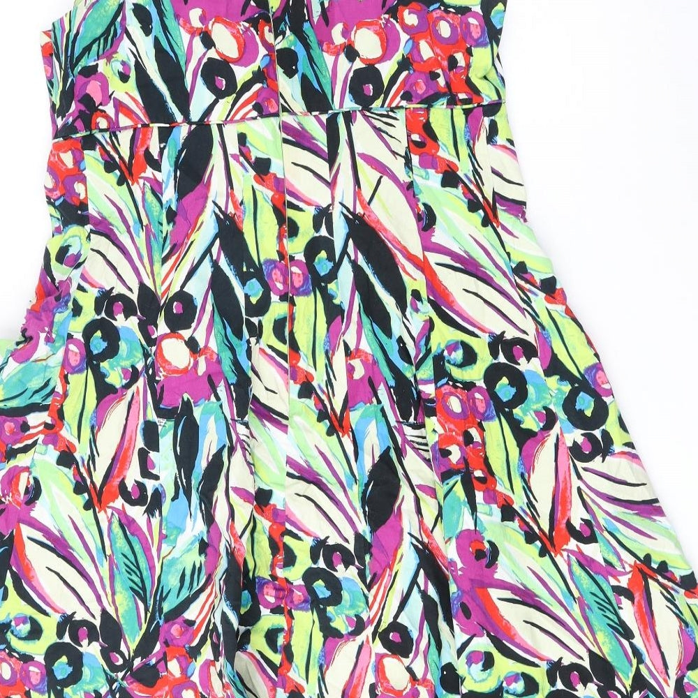 Soon Womens Multicoloured Floral Cotton Fit & Flare Size 16 Round Neck Zip