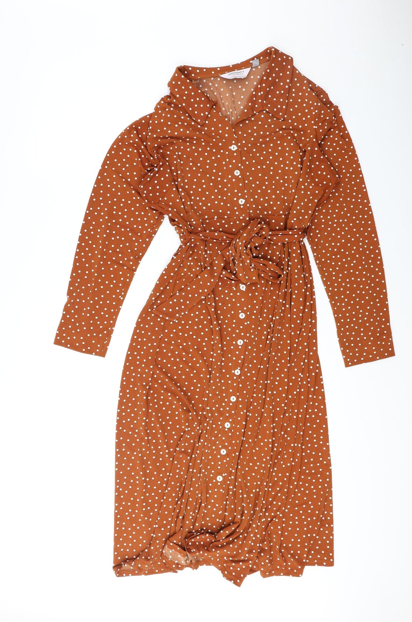 Dorothy Perkins Womens Brown Polka Dot Polyester Shirt Dress Size 10 Collared Button