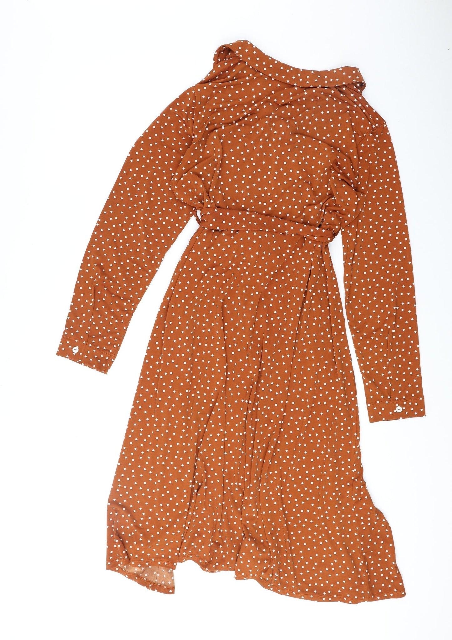 Dorothy Perkins Womens Brown Polka Dot Polyester Shirt Dress Size 10 Collared Button