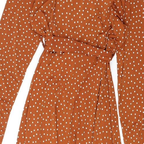 Dorothy Perkins Womens Brown Polka Dot Polyester Shirt Dress Size 10 Collared Button