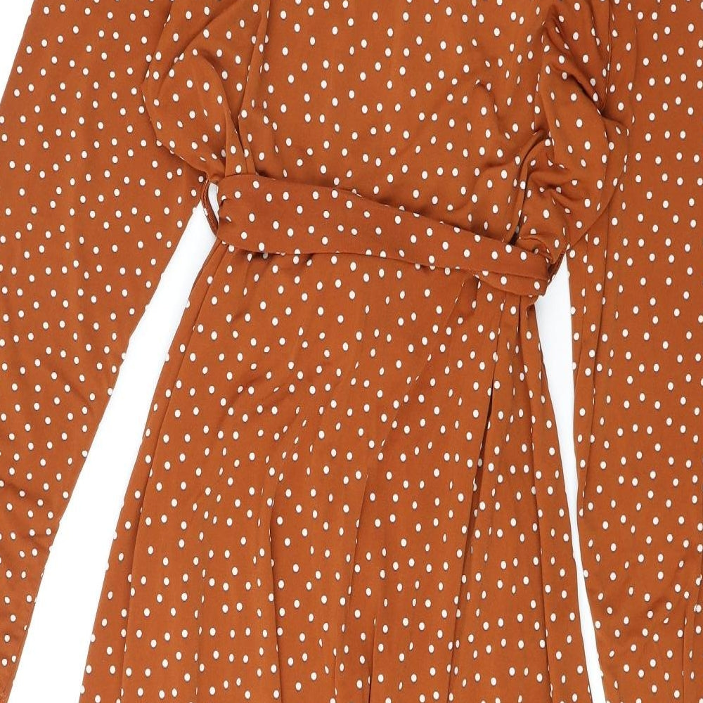 Dorothy Perkins Womens Brown Polka Dot Polyester Shirt Dress Size 10 Collared Button