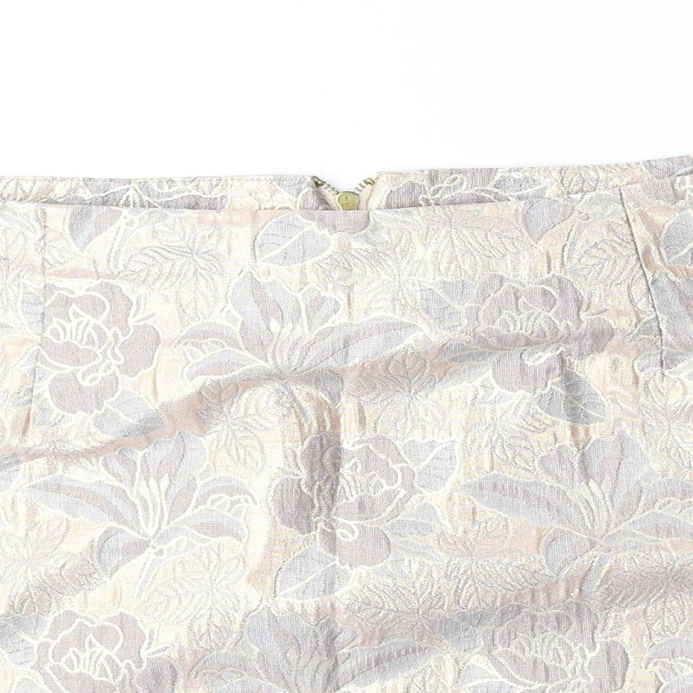 Atmosphere Womens Beige Floral Polyester Mini Skirt Size 10 Zip