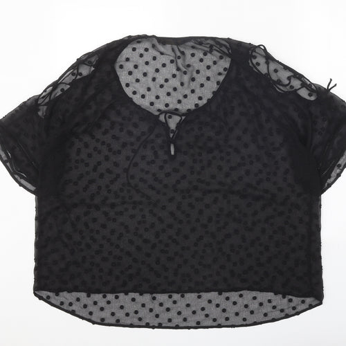 Zara Womens Black Polka Dot Polyester Basic Blouse Size L Scoop Neck - Split Sleeve Detail