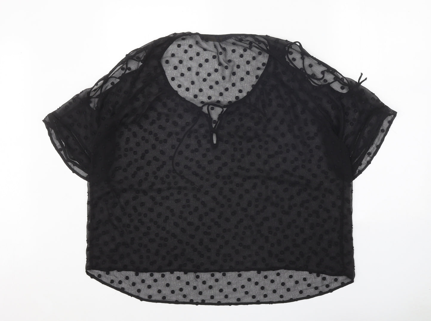 Zara Womens Black Polka Dot Polyester Basic Blouse Size L Scoop Neck - Split Sleeve Detail