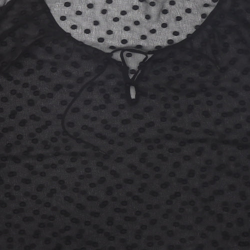 Zara Womens Black Polka Dot Polyester Basic Blouse Size L Scoop Neck - Split Sleeve Detail