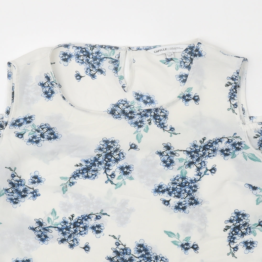 Capsule Womens White Floral Polyester Basic Blouse Size 20 Scoop Neck - Cold Shoulder Sleeve Tie Detail