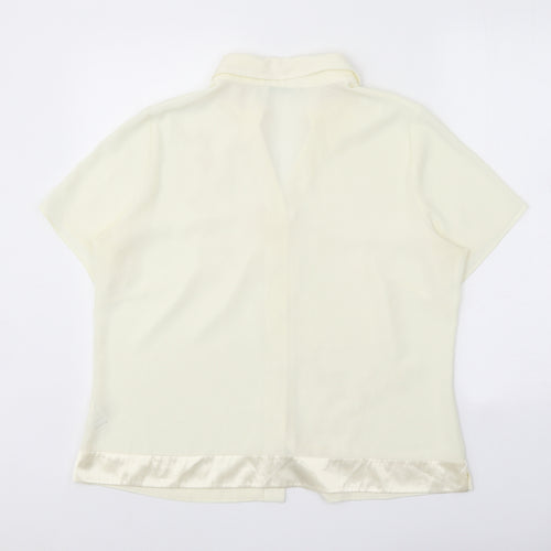 Marks and Spencer Womens Ivory Floral Polyester Basic Button-Up Size 16 Collared - Satin Trim