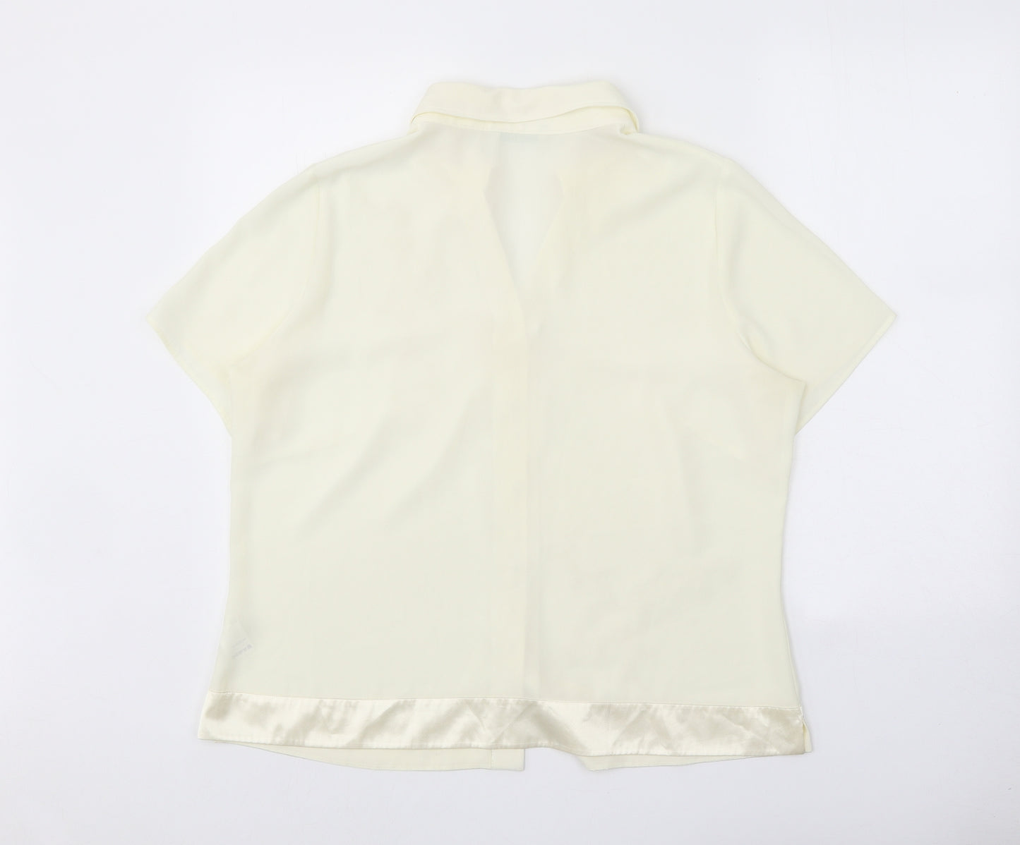 Marks and Spencer Womens Ivory Floral Polyester Basic Button-Up Size 16 Collared - Satin Trim