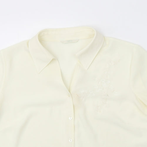 Marks and Spencer Womens Ivory Floral Polyester Basic Button-Up Size 16 Collared - Satin Trim