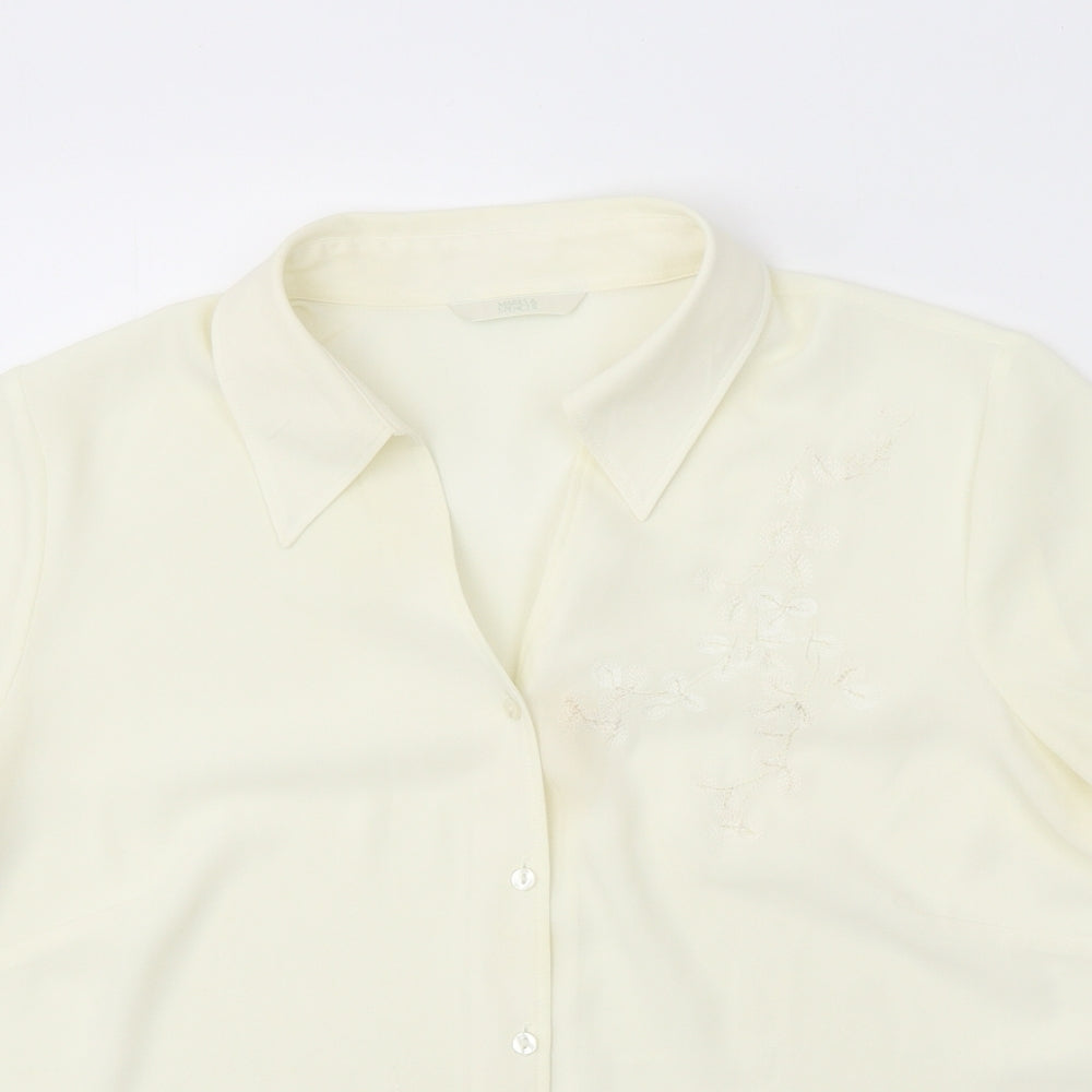 Marks and Spencer Womens Ivory Floral Polyester Basic Button-Up Size 16 Collared - Satin Trim