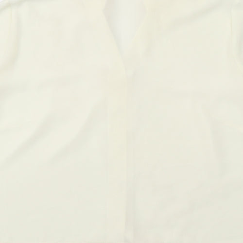 Marks and Spencer Womens Ivory Floral Polyester Basic Button-Up Size 16 Collared - Satin Trim