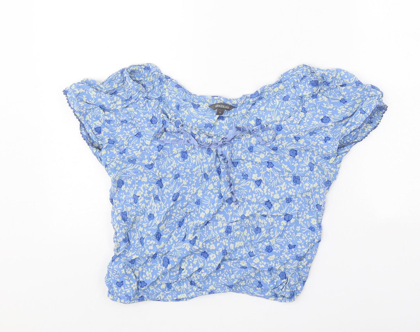 River Island Womens Blue Floral Polyester Basic Blouse Size 12 V-Neck