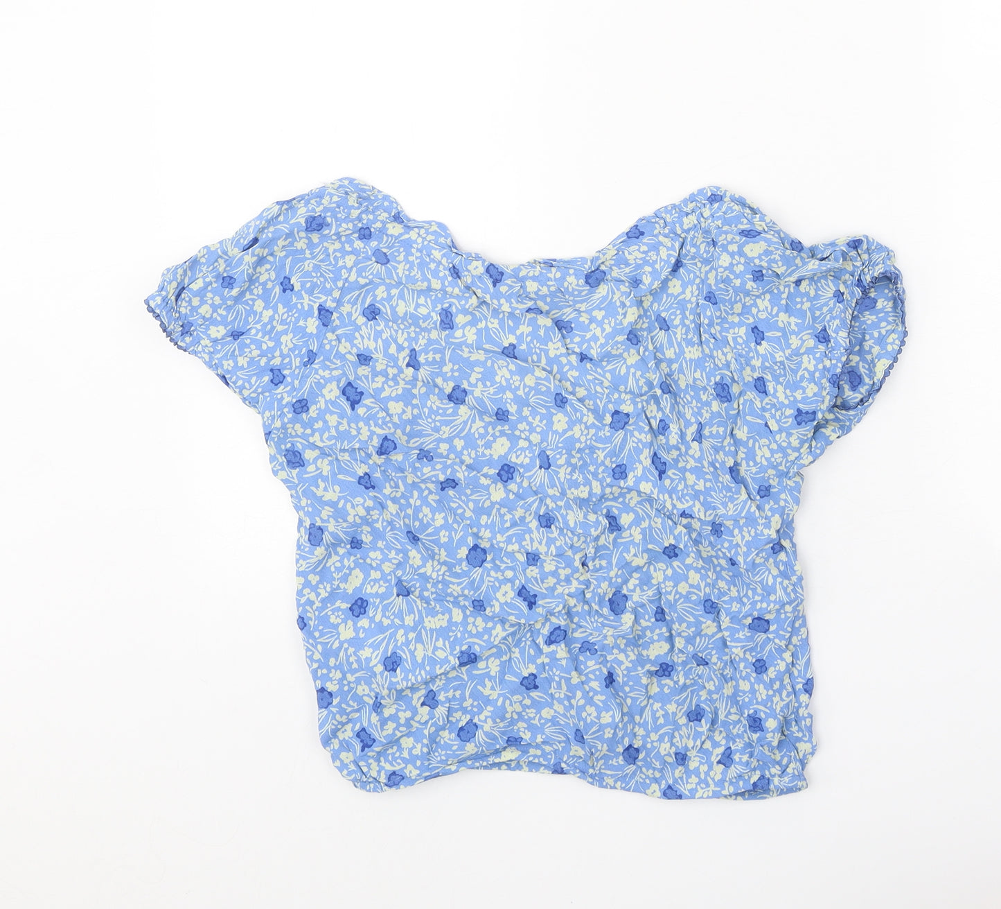 River Island Womens Blue Floral Polyester Basic Blouse Size 12 V-Neck