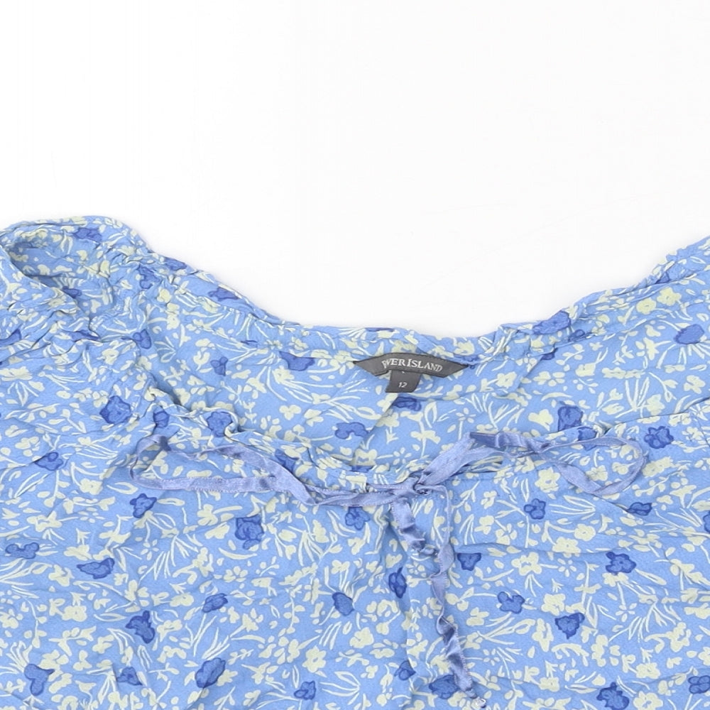 River Island Womens Blue Floral Polyester Basic Blouse Size 12 V-Neck