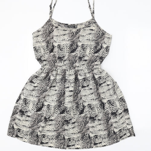 Boohoo Womens Grey Geometric Polyester Skater Dress Size 10 Scoop Neck Pullover