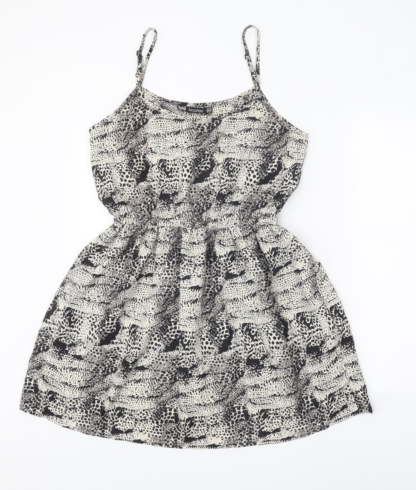 Boohoo Womens Grey Geometric Polyester Skater Dress Size 10 Scoop Neck Pullover