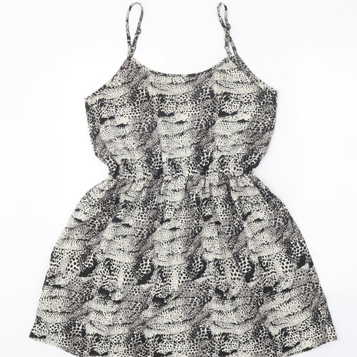 Boohoo Womens Grey Geometric Polyester Skater Dress Size 10 Scoop Neck Pullover