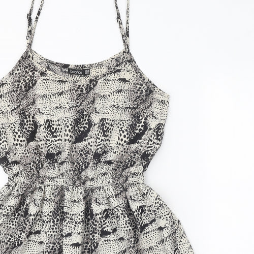 Boohoo Womens Grey Geometric Polyester Skater Dress Size 10 Scoop Neck Pullover