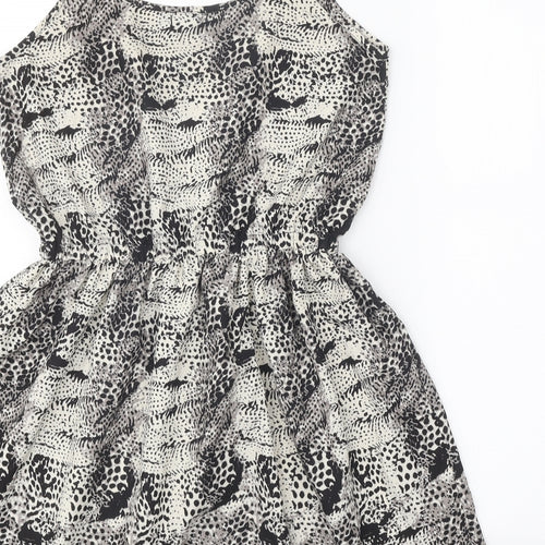 Boohoo Womens Grey Geometric Polyester Skater Dress Size 10 Scoop Neck Pullover