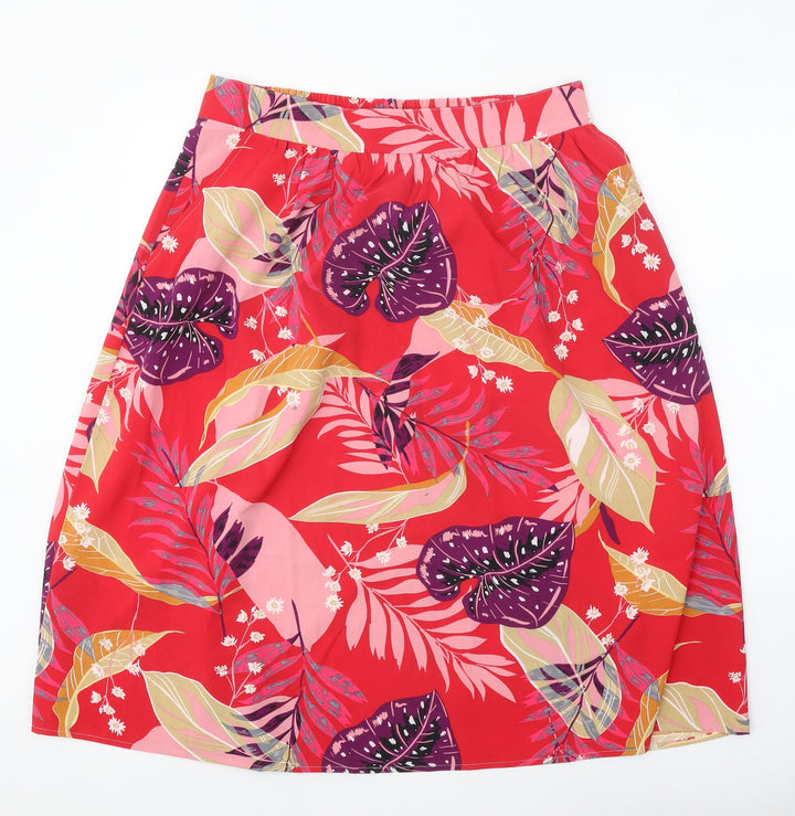 JUST ELEGANCE Womens Red Floral Polyester A-Line Skirt Size M