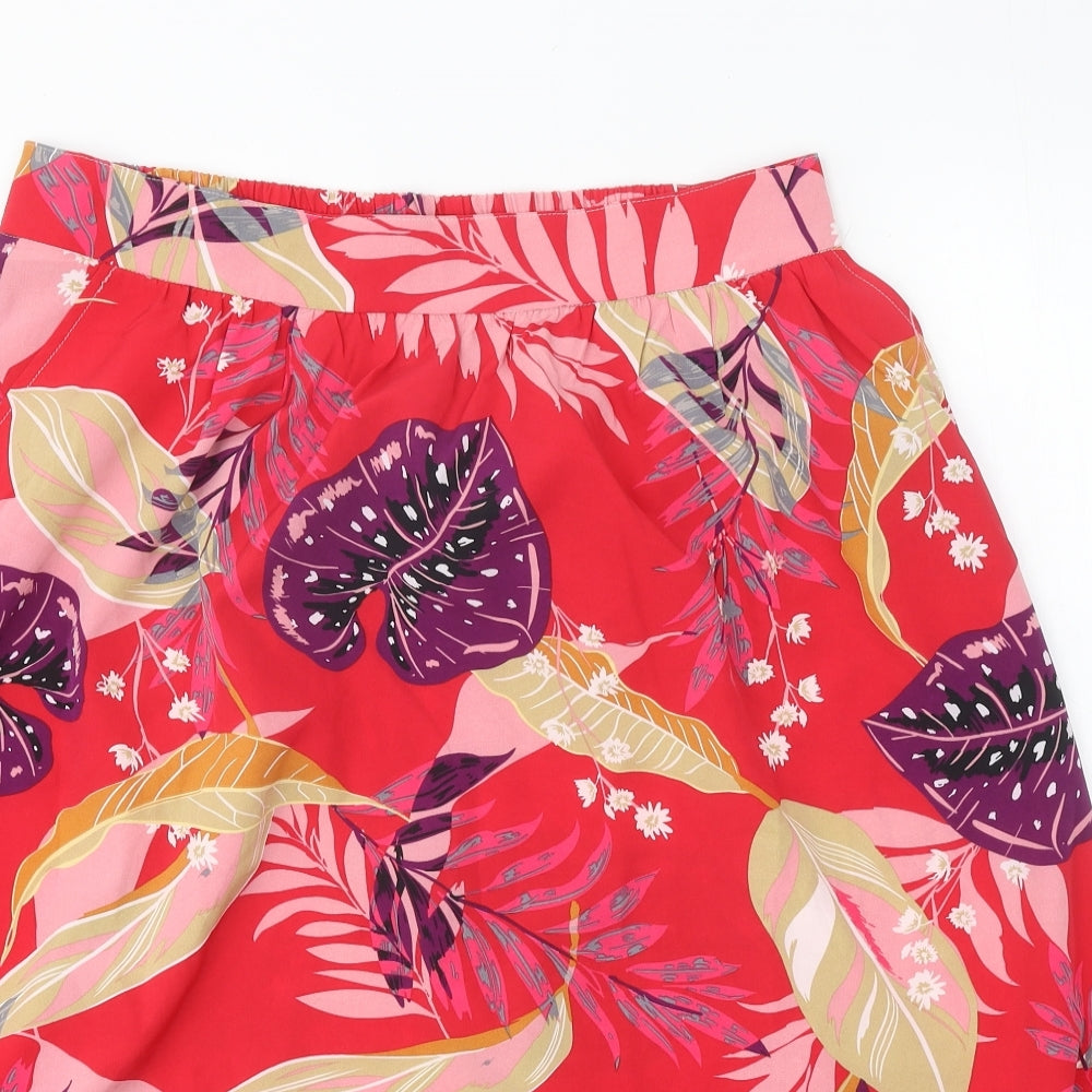 JUST ELEGANCE Womens Red Floral Polyester A-Line Skirt Size M