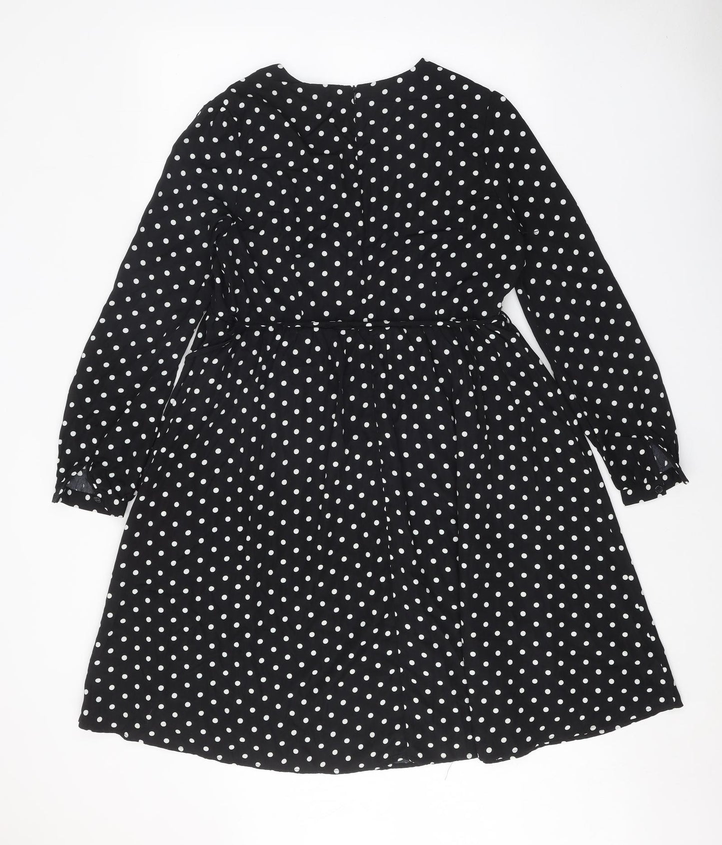 Glamourous Womens Black Polka Dot Polyester Fit & Flare Size 10 V-Neck Zip