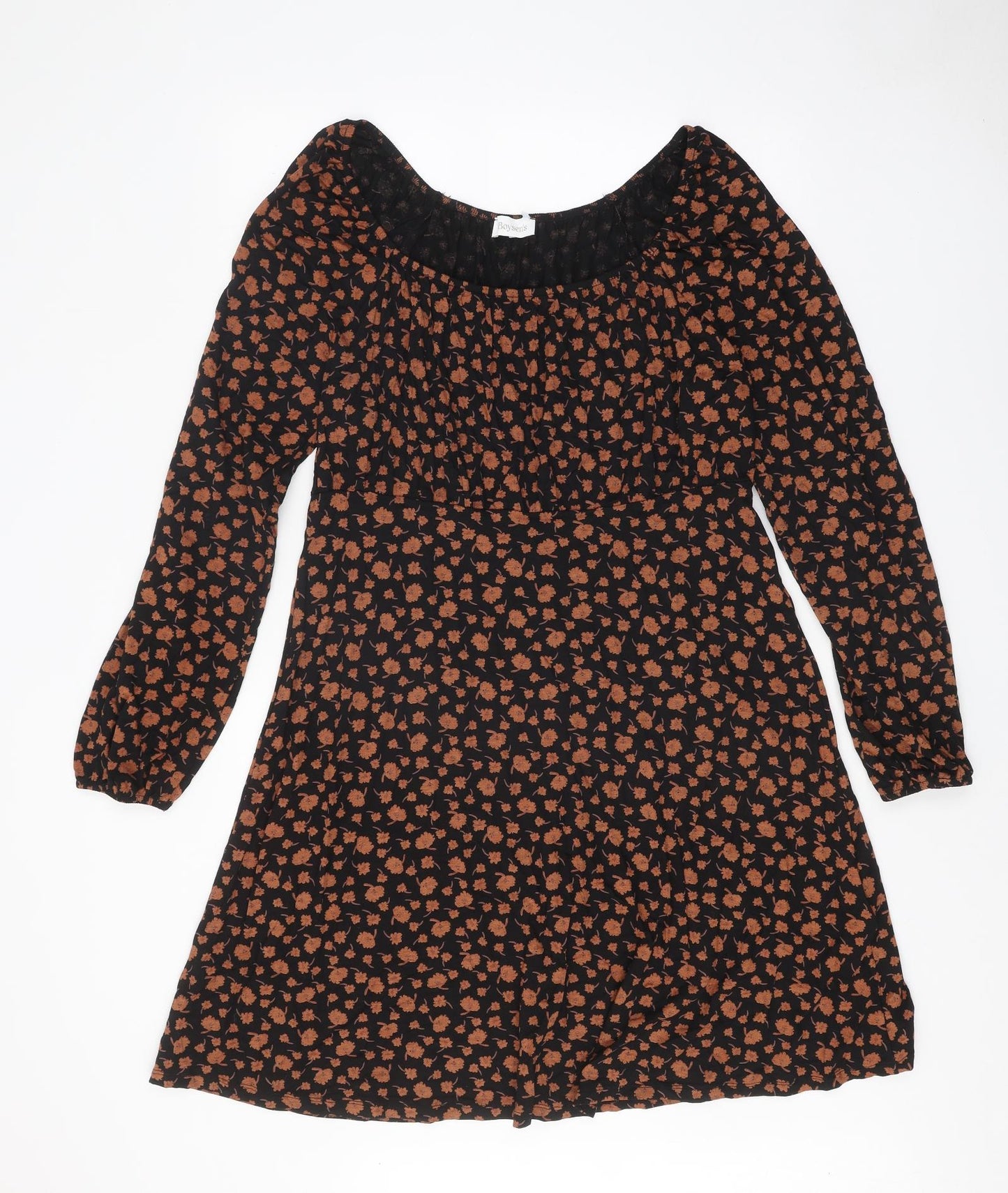 Boysen's Womens Black Floral Viscose A-Line Size 18 Scoop Neck Pullover