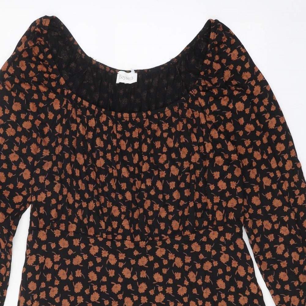 Boysen's Womens Black Floral Viscose A-Line Size 18 Scoop Neck Pullover