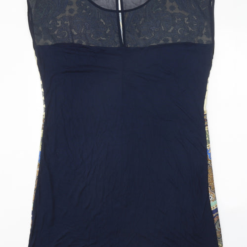Promod Womens Blue Geometric Polyester Sheath One Size Scoop Neck Button