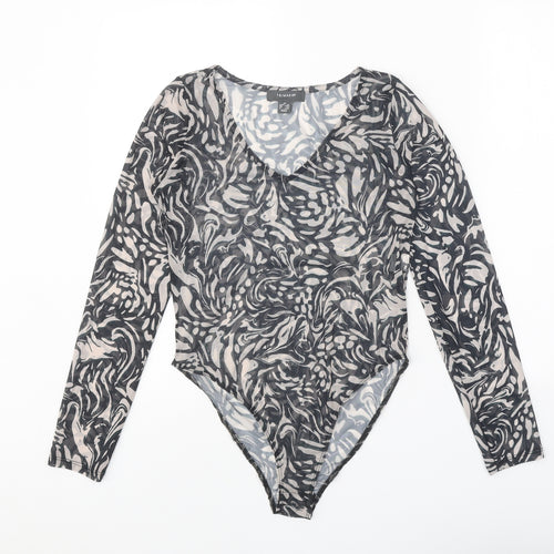 Primark Womens Black Geometric Polyester Bodysuit One-Piece Size 6 Snap