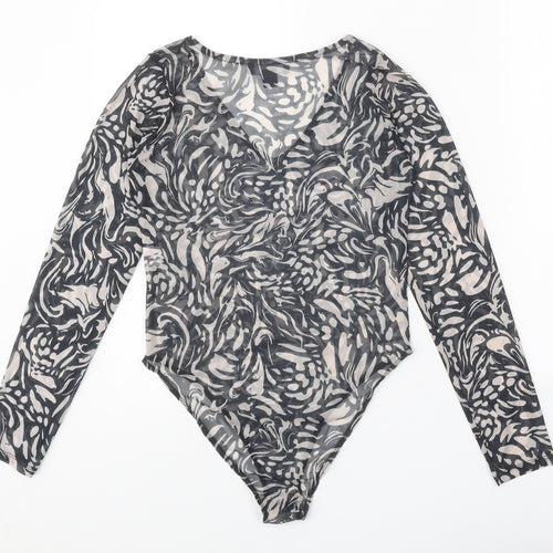 Primark Womens Black Geometric Polyester Bodysuit One-Piece Size 6 Snap