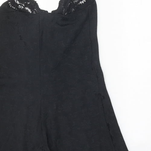 Preworn Womens Black Polyester Playsuit One-Piece Size 14 Snap - Lace Trim