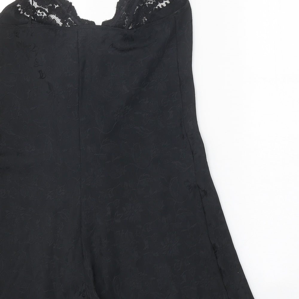 Preworn Womens Black Polyester Playsuit One-Piece Size 14 Snap - Lace Trim