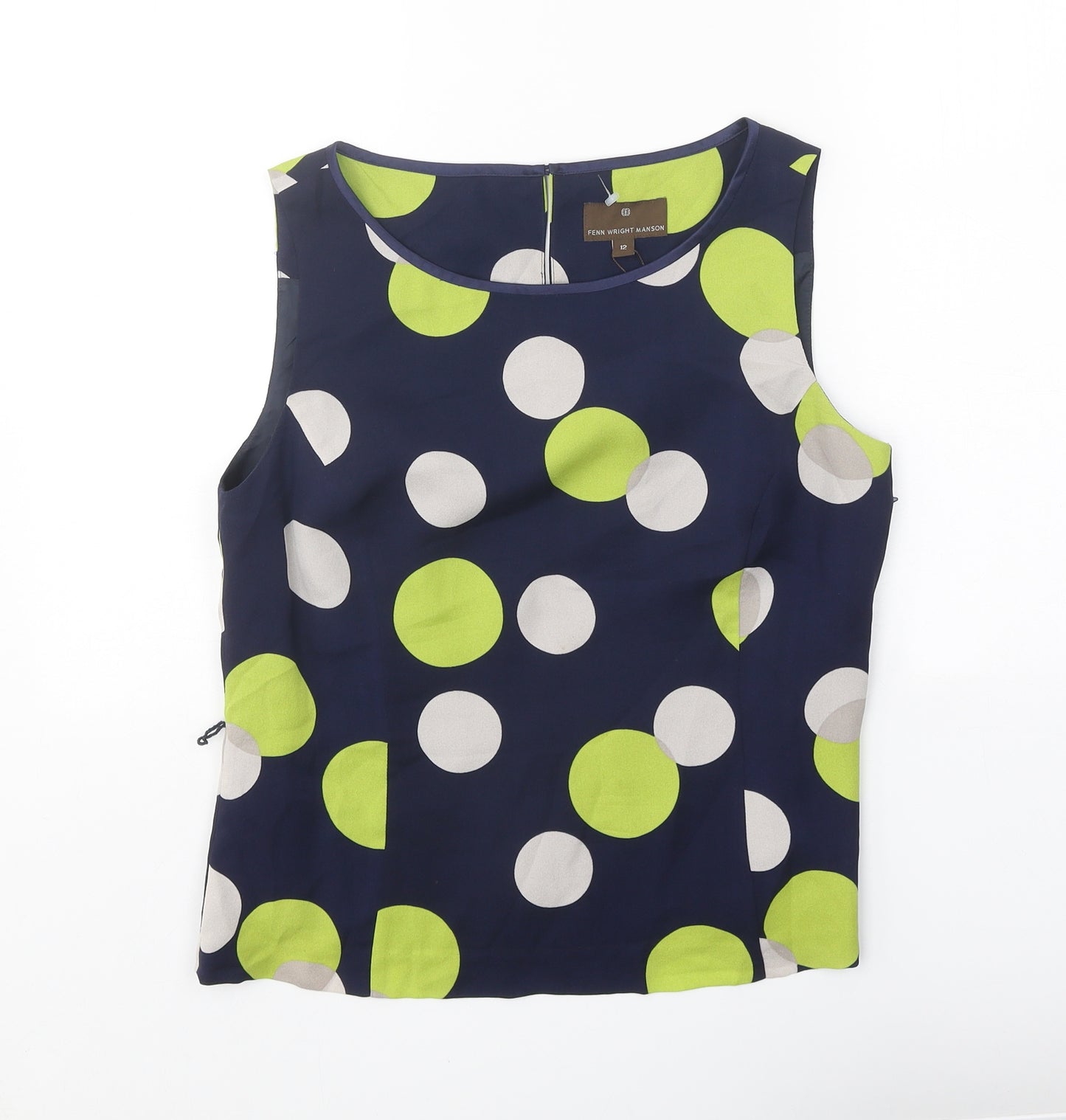 Fenn Wright Manson Womens Blue Geometric Polyester Basic Tank Size 12 Round Neck