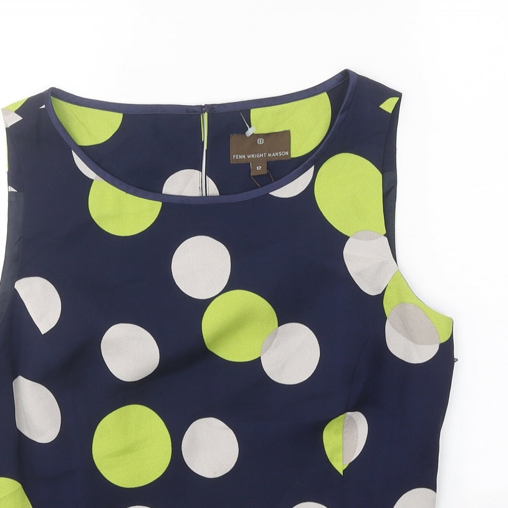 Fenn Wright Manson Womens Blue Geometric Polyester Basic Tank Size 12 Round Neck
