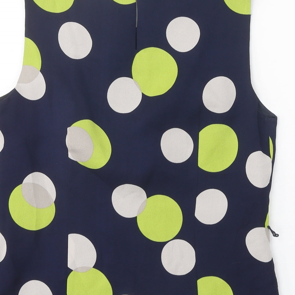 Fenn Wright Manson Womens Blue Geometric Polyester Basic Tank Size 12 Round Neck