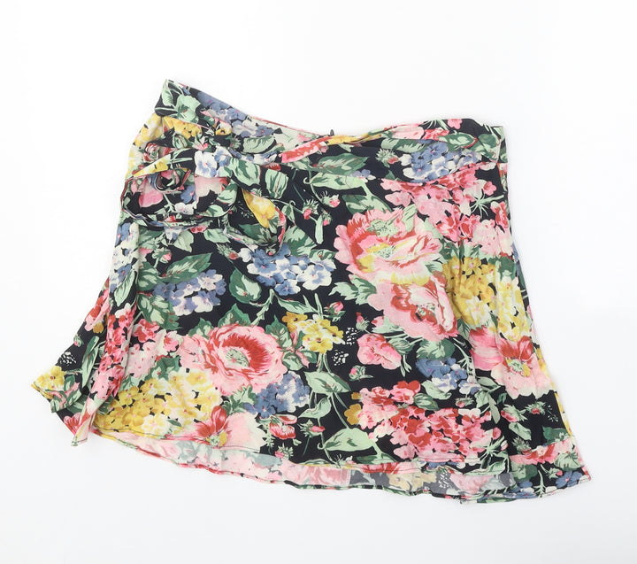 Zara Womens Black Floral Polyester Skater Skirt Size M Zip
