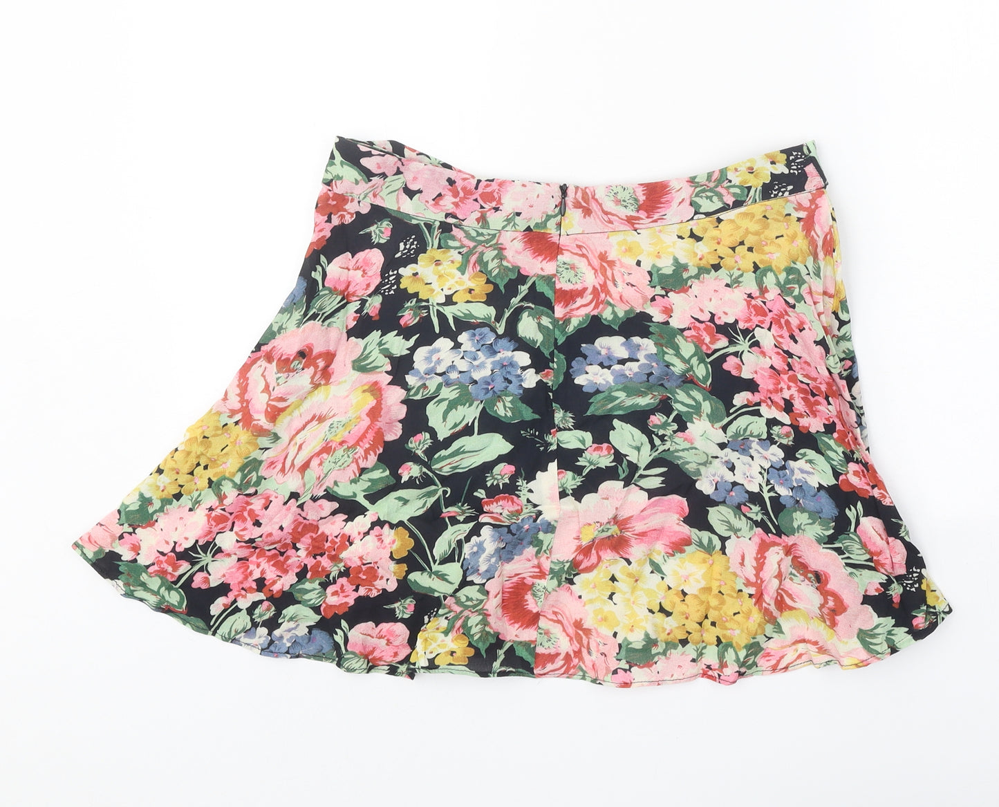 Zara Womens Black Floral Polyester Skater Skirt Size M Zip