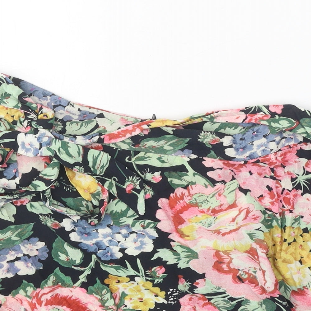 Zara Womens Black Floral Polyester Skater Skirt Size M Zip