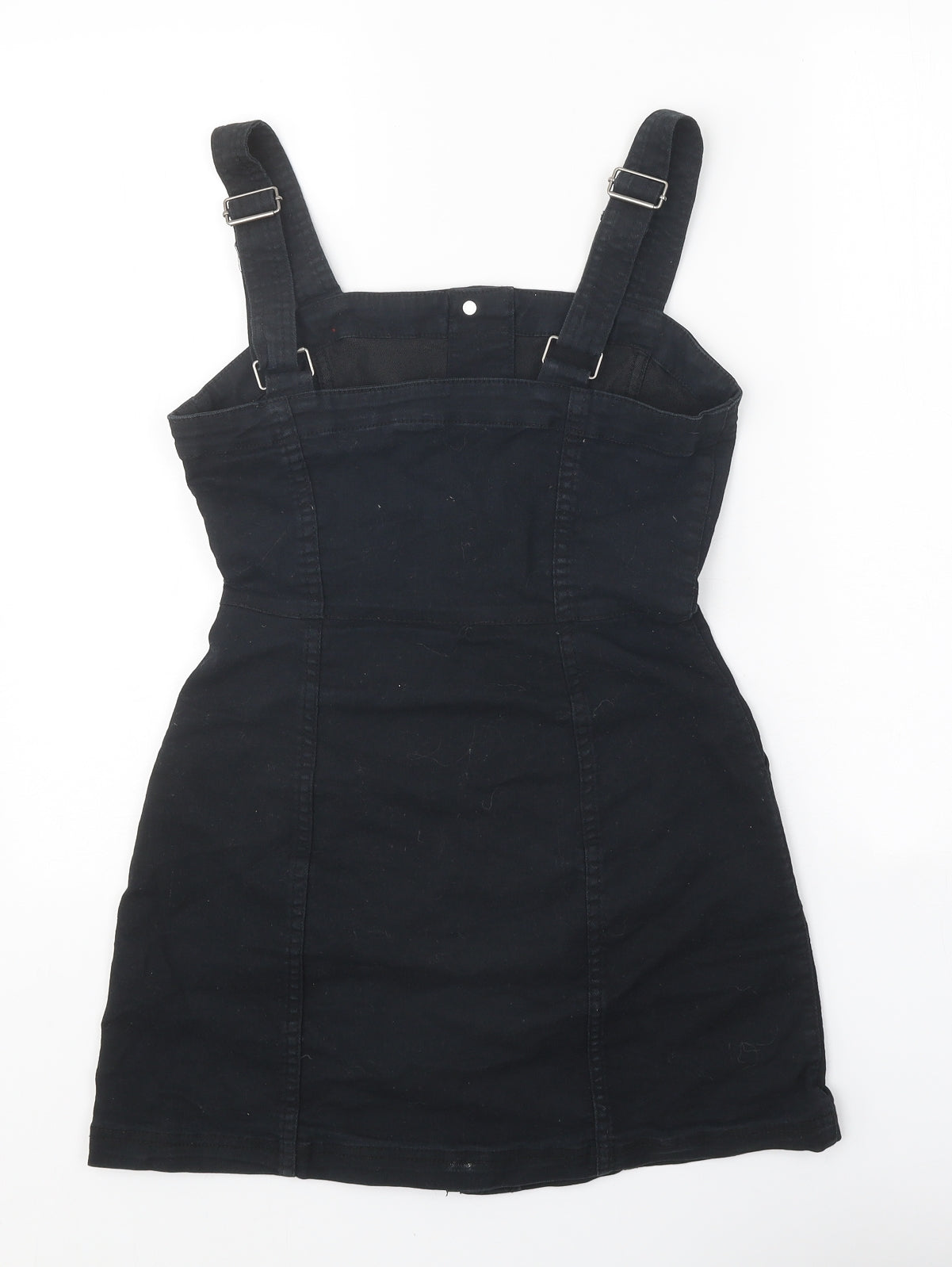 Divided Womens Black 100% Cotton Pinafore/Dungaree Dress Size 6 Square Neck Button