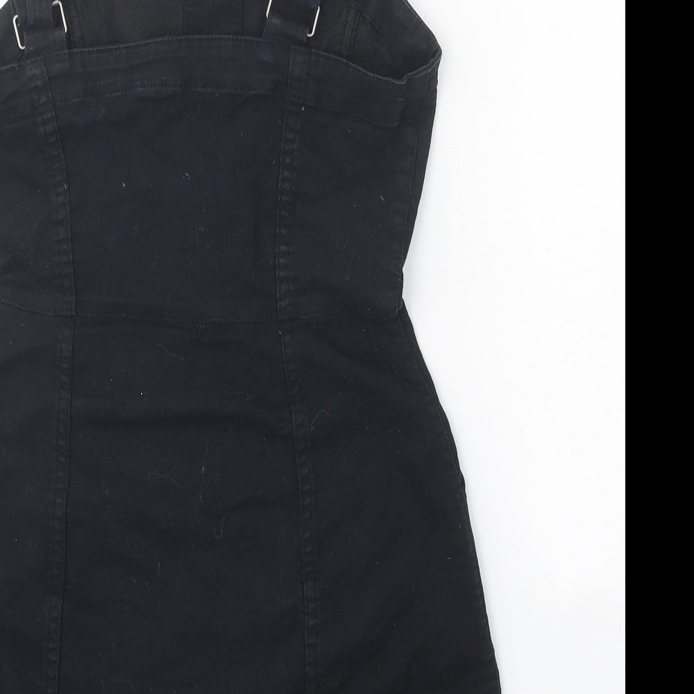 Divided Womens Black 100% Cotton Pinafore/Dungaree Dress Size 6 Square Neck Button