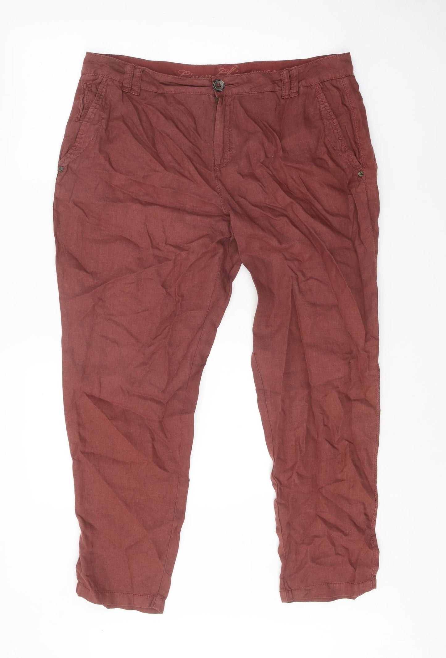 Indigo Womens Brown Linen Chino Trousers Size 14 Regular Zip