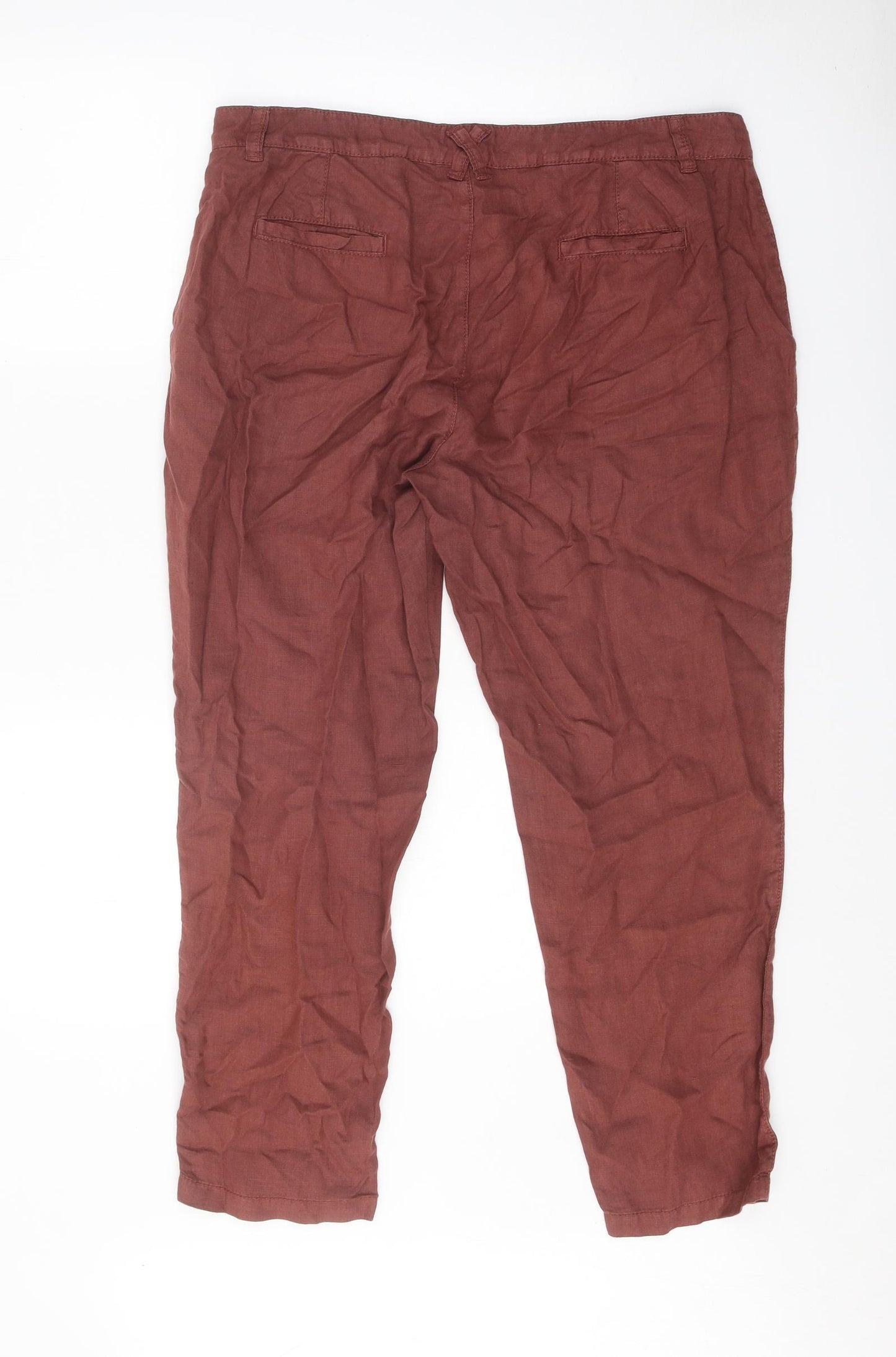 Indigo Womens Brown Linen Chino Trousers Size 14 Regular Zip