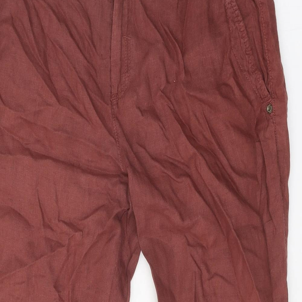 Indigo Womens Brown Linen Chino Trousers Size 14 Regular Zip