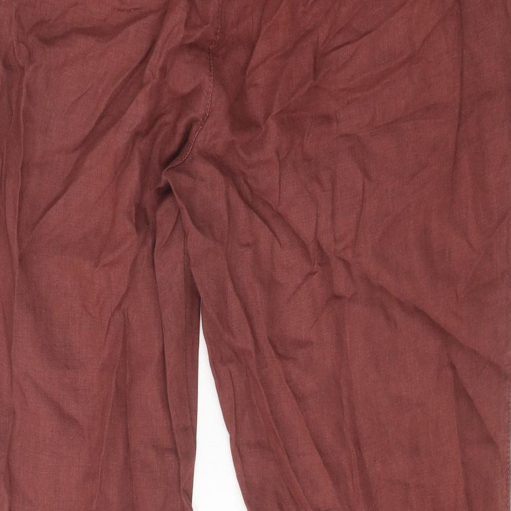 Indigo Womens Brown Linen Chino Trousers Size 14 Regular Zip