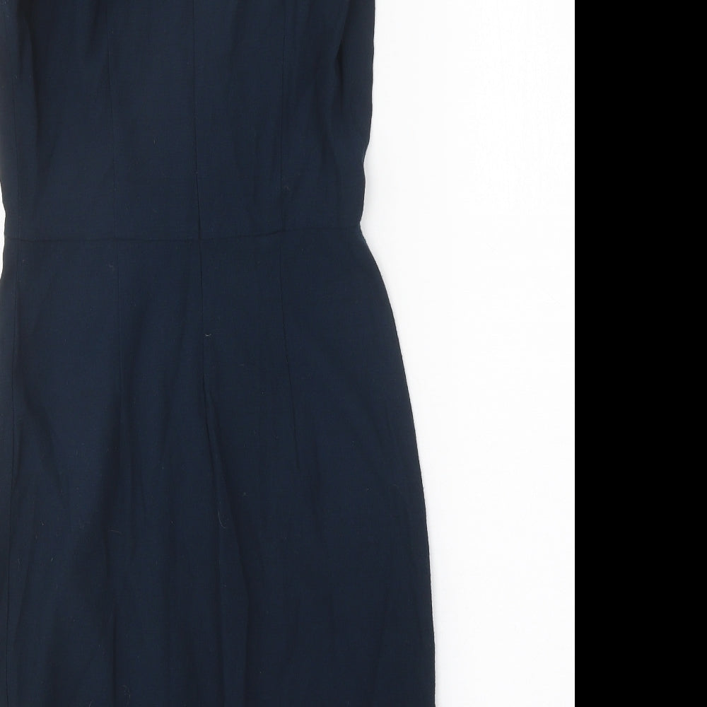 Zara Womens Blue Polyester A-Line Size S Round Neck Zip